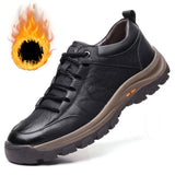 Fleece Winter Sports Shoes Men Leather Lace Up Outdoor Cycling Hiking Black 6.5