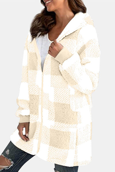 Plaid Long Sleeve Hooded Coat