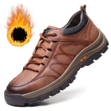 Fleece Winter Sports Shoes Men Leather Lace Up Outdoor Cycling Hiking Black 6.5